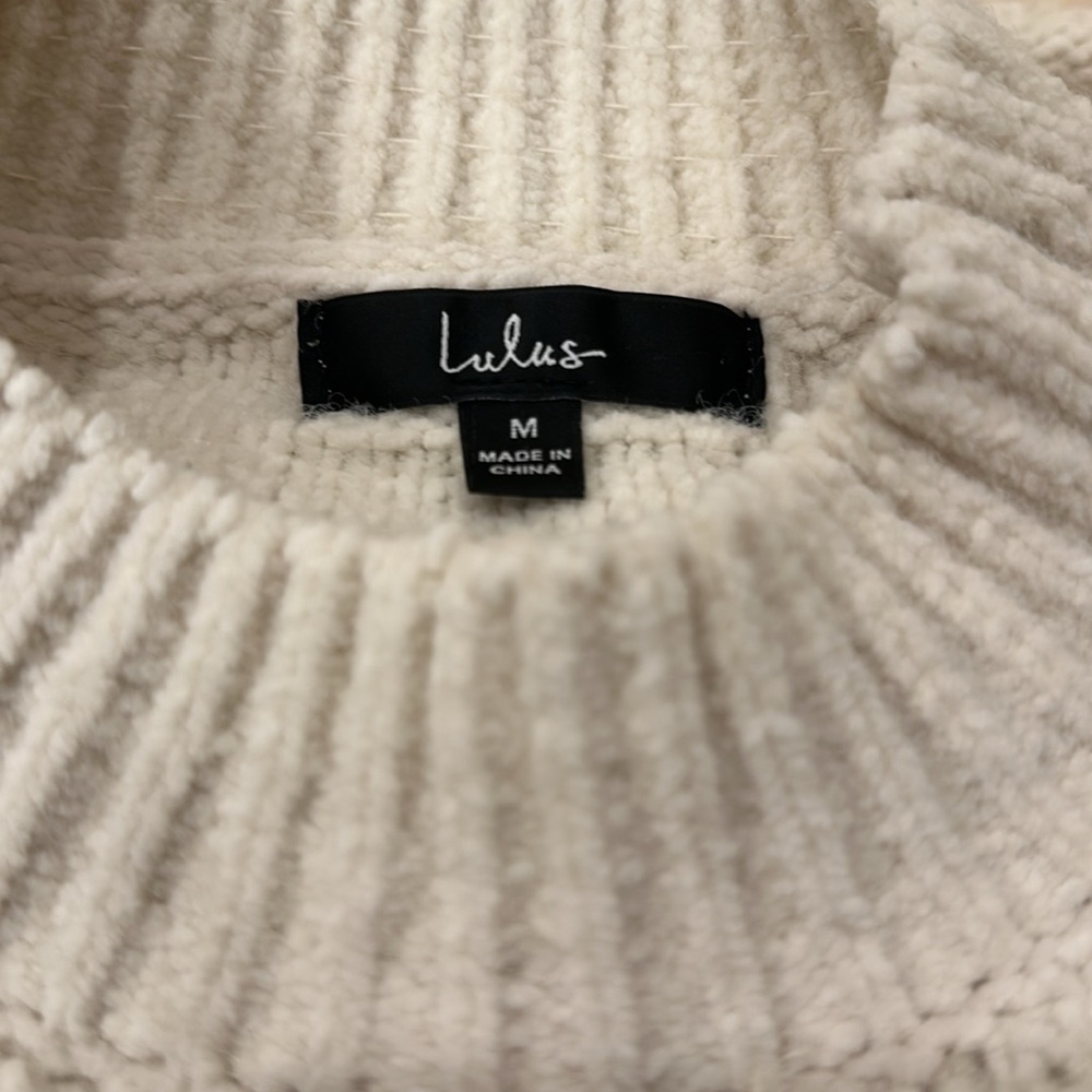 Euc Lulus Patchwork It Cream Cable Knit Cutout Sw… - image 8